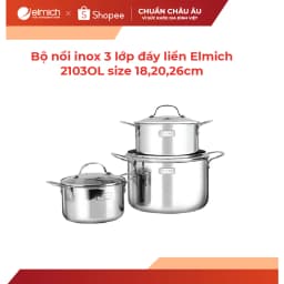 Thumbnail Bộ nồi inox cao cấp 3 lớp đáy liền Trimax 3 chiếc EL-2103 size 18,20,26cm 2