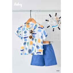 Thumbnail Bộ đồ bé trai ILABY sơ mi tay ngắn họa tiết kèm quần short cotton mềm mát thoáng khí dễ thương mùa hè [3143] 2