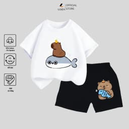 Thumbnail Bộ đồ Capybara cưỡi cá heo mẫu mới 2025 cho bé trai size từ 15-40kg - Quần áo bé trai Loza Kids SB107 1