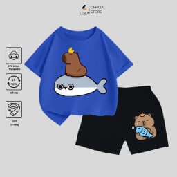 Thumbnail Bộ đồ Capybara cưỡi cá heo mẫu mới 2025 cho bé trai size từ 15-40kg - Quần áo bé trai Loza Kids SB107 2