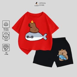 Thumbnail Bộ đồ Capybara cưỡi cá heo mẫu mới 2025 cho bé trai size từ 15-40kg - Quần áo bé trai Loza Kids SB107 3