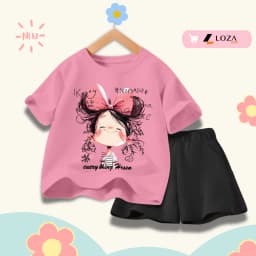 Thumbnail Bộ đồ cho bé gái in hình bé gái nơ hồng hot trend 2025 - Quần áo trẻ em nữ size từ 15-40kg-  Loza Kids SB354 1