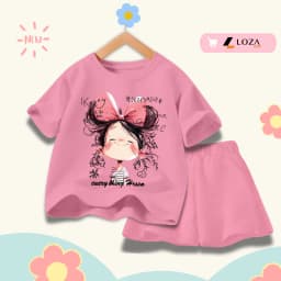Thumbnail Bộ đồ cho bé gái in hình bé gái nơ hồng hot trend 2025 - Quần áo trẻ em nữ size từ 15-40kg-  Loza Kids SB354 2
