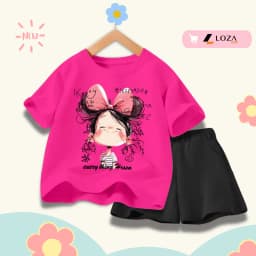 Thumbnail Bộ đồ cho bé gái in hình bé gái nơ hồng hot trend 2025 - Quần áo trẻ em nữ size từ 15-40kg-  Loza Kids SB354 3