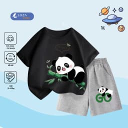 Thumbnail Bộ đồ cộc tay gấu Panda cho bé trai- Quần áo trẻ em nam size từ 15-40kg-  Loza Kids SB233 2