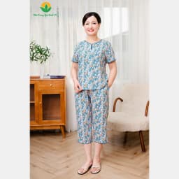 Thumbnail Bộ đồ lanh tole trung niên mặc nhà thời trang Việt Thắng, quần lửng, áo cộc tay họa tiết - B06.5022 4