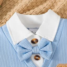 Thumbnail Bộ đồ liền thân 2 trong 1 mùa hè Dapper cho bé trai 1-18 tháng: Họa tiết gân tay ngắn với họa tiết thêu gấu hoạt hình – Đóng cửa Snaps & Phong cách Gent đáng yêu 4