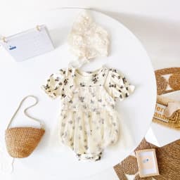 Thumbnail Bộ đồ liền thân ngắn tay mùa hè cho bé gái Quần áo ren Cotton có mũ thông thường 1