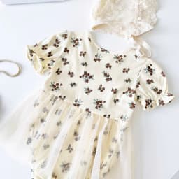 Thumbnail Bộ đồ liền thân ngắn tay mùa hè cho bé gái Quần áo ren Cotton có mũ thông thường 3