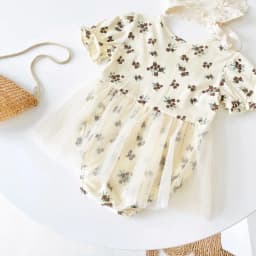 Thumbnail Bộ đồ liền thân ngắn tay mùa hè cho bé gái Quần áo ren Cotton có mũ thông thường 4
