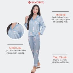 Thumbnail Bộ Đồ Ngủ Nữ Pijama Dài Tay Lụa Latin Cao Cấp Họa Tiết Nhẹ Nhàng, Sang Trọng BPD23012-2 3