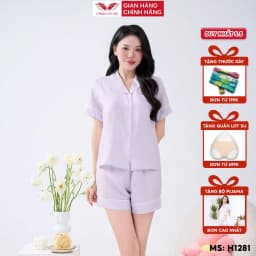 Thumbnail Bộ đồ ngủ nữ Pijama mặc nhà tơ đũi VINGO tay ngắn mùa hè H1281 VNGO 1