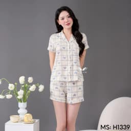 Thumbnail Bộ đồ ngủ nữ Pijama mặc nhà tơ đũi VINGO tay ngắn mùa hè H1169 VNGO 2