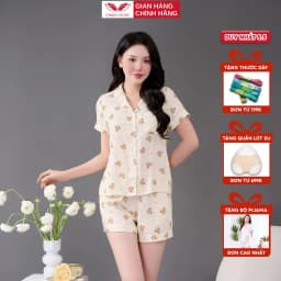 Thumbnail Bộ đồ ngủ nữ Pijama đũi mặc nhà VINGO tay ngắn mùa hè H1338 VNGO 1