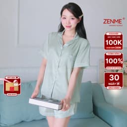 Thumbnail Bộ đồ ngủ Pijama nữ ZENME Tay ngắn Quần Đùi Lụa Vân Gỗ Ánh Kim PJC0325 1