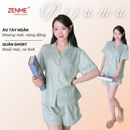 Thumbnail Bộ đồ ngủ Pijama nữ ZENME Tay ngắn Quần Đùi Lụa Vân Gỗ Ánh Kim PJC0325 2