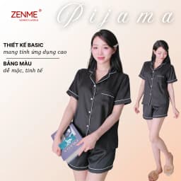Thumbnail Bộ đồ ngủ Pijama nữ ZENME Tay ngắn Quần Đùi Lụa Vân Gỗ Ánh Kim PJC0325 4