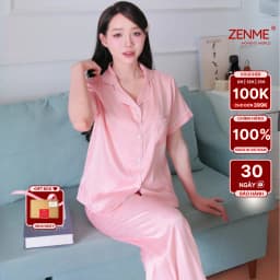 Thumbnail Bộ đồ ngủ Pijama nữ ZENME Tay ngắn Quần Dài Mùa Hè Lụa Vân Gỗ Ánh Kim PJD0225 1