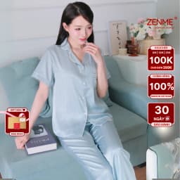 Thumbnail Bộ đồ ngủ Pijama nữ ZENME Tay ngắn Quần Dài Mùa Hè Lụa Vân Gỗ Ánh Kim PJD0225 2