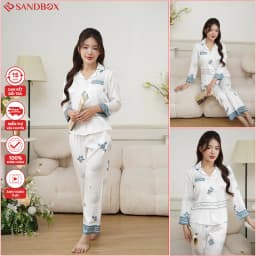 Thumbnail Bộ Pijama Dài Tay SANDBOX Đồ Bộ Nữ Lụa Vân Xước Thiết Kế Phối Họa Tiết Trendy (BPD24007) 3