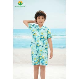 Thumbnail Bộ pijama lanh cho bé mùa hè Việt Thắng, bộ đi biển , bộ đồ gia đình quần đùi áo côc tay - B63.5018 1