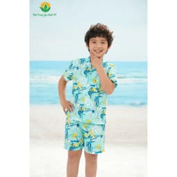 Thumbnail Bộ pijama lanh cho bé mùa hè Việt Thắng, bộ đi biển , bộ đồ gia đình quần đùi áo côc tay - B63.5018 2