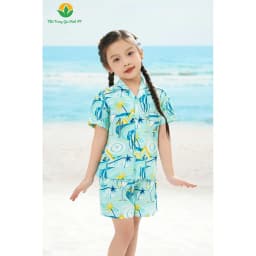 Thumbnail Bộ pijama lanh cho bé mùa hè Việt Thắng, bộ đi biển , bộ đồ gia đình quần đùi áo côc tay - B63.5018 3