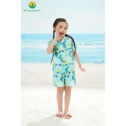 Thumbnail Bộ pijama lanh cho bé mùa hè Việt Thắng, bộ đi biển , bộ đồ gia đình quần đùi áo côc tay - B63.5018 4