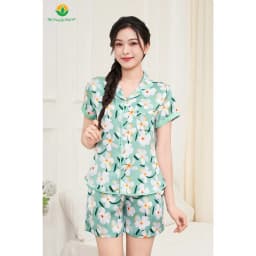 Thumbnail Bộ pijama lụa Việt Thắng nữ quần đùi áo cộc tay họa tiết trẻ trung - B43.5069 1
