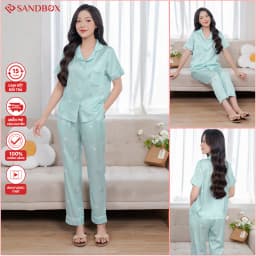 Thumbnail Bộ Pijama Mặc Nhà SANDBOX Tay Ngắn, Quần Dài Chất Liệu Lụa Latin Cao Cấp Mềm Mịn (BPC24002) 4