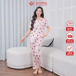 Thumbnail Bộ Pijama Mặc Nhà SANDBOX Tay Ngắn, Quần Dài Chất Liệu Lụa Latin Cao Cấp Mềm Mịn (BPC23012) 3