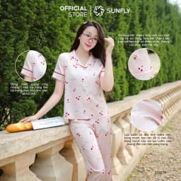 Thumbnail Bộ pijama nữ lụa latin SUNFLY áo cộc quần ngố ST9254 2