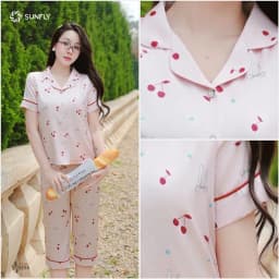 Thumbnail Bộ pijama nữ lụa latin SUNFLY áo cộc quần ngố ST9254 4