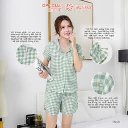 Thumbnail Bộ pijama nữ thô đũi SUNFLY áo cộc quần sooc ST9273 1