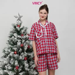 Thumbnail Bộ pijama short chất kate có phối ren, họa tiết màu sắc cho Noel BSK010W41 1