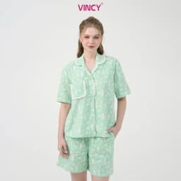 Thumbnail Bộ pijama short chất kate có phối ren, họa tiết màu sắc cho Noel BSK010W41 2