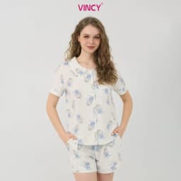 Thumbnail Bộ pijama short chất kate cổ lá sen, họa tiết cho Noel BSK050W33 1