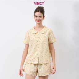 Thumbnail Bộ pijama short chất kate cổ lá sen, họa tiết cho Noel BSK050W33 3