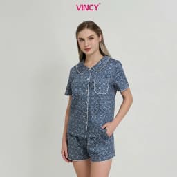Thumbnail Bộ pijama short chất kate cổ lá sen, họa tiết cho Noel BSK050W33 4