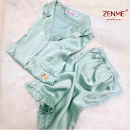 Thumbnail Bộ Pijama Viền Bèo ZENME Hình In Dễ Thương Lụa Latin Quần Cộc Tay Ngắn PJVB0425 Xanh Mint 2