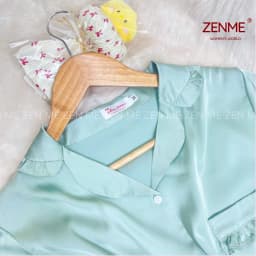 Thumbnail Bộ Pijama Viền Bèo ZENME Hình In Dễ Thương Lụa Latin Quần Cộc Tay Ngắn PJVB0425 Xanh Mint 3