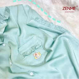 Thumbnail Bộ Pijama Viền Bèo ZENME Hình In Dễ Thương Lụa Latin Quần Cộc Tay Ngắn PJVB0425 Xanh Mint 4
