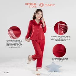 Thumbnail Bộ pijamas nữ lụa satin áo dài quần dài ST9217 1