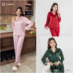 Thumbnail Bộ pijamas nữ lụa satin áo dài quần dài ST9217 2