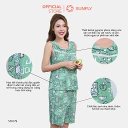 Thumbnail Bộ pijamas nữ SUNFLY chất lanh ht độc quyền dáng áo sát nách quần trên gối ST9179 1
