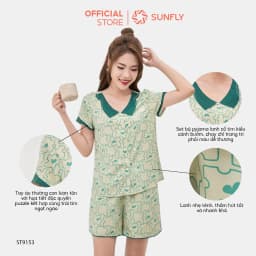 Thumbnail Bộ pijamas nữ SUNFLY chất lanh ht độc quyền áo cộc quần sooc ST9153 1