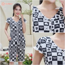 Thumbnail Bộ pijamas nữ SUNFLY chất lanh lụa ht dáng áo tay hến quần trên gối ST9195 3