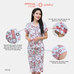 Thumbnail Bộ pijamas nữ SUNFLY chất lanh ht độc quyền dáng áo cộc quần ngố ST9178 1