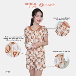 Thumbnail Bộ pijamas nữ SUNFLY chất lanh lụa ht dáng áo cộc quần sooc ST9194 1