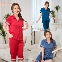 Thumbnail Bộ pijamas nữ SUNFLY chất lụa satin màu dáng áo cộc quần ngố ST9171 3
